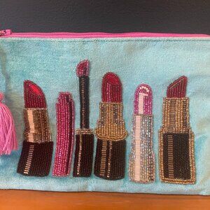 Beaded Lipstick Zippered Purse, 9"x6.25"